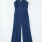 Flared Denim Jumpsuit In Blue Or Black
