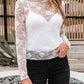 Black Sheer Floral Lace Mesh Mock Neck Long Sleeve Top