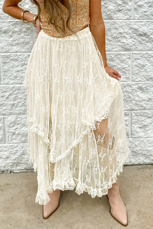 Beige Lace Maxi Skirt