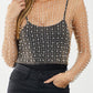 Apricot Pearl and Rhinestone Detail Sheer Mesh Top