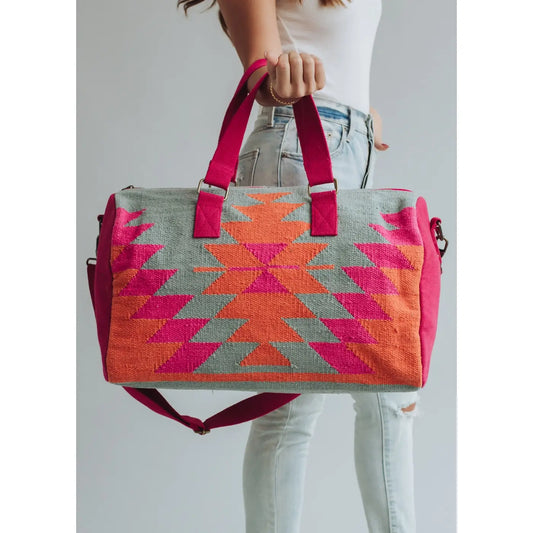 Orange, Pink & Slate Aztec Duffel