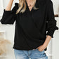 Black Solid Surplice Neck Shirred Cuffs Draped Blouse