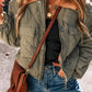 Olive Green Teddy Collar Flap Pockets Quilted Puffer Jacket