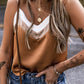 Khaki Chevron Color Block Spaghetti Straps Tank Top