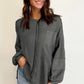 Gray Exposed Seam Patchwork Bubble Sleeve Waffle Knit Top