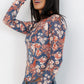 Floral Print Mesh Fitted Long Sleeve Top