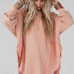 Coral Pink Splicing Raw Hem High Low Oversized Blouse