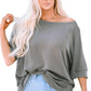 Gray Boatneck Batwing Sleeve Cording Blouse