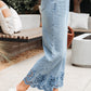 Dusk Blue Embroidered Cropped Wide Leg High Waist Jeans