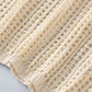 Apricot Fishnet Knit Ribbed Round Neck Short Sleeve Sweater Tee