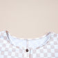 Brown Checkered Print Buttoned Crew Neck Wide Leg Jumpsuit
