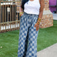 Dusk Blue Plus Size Checkered Seamed High Waist Wide Leg Jeans