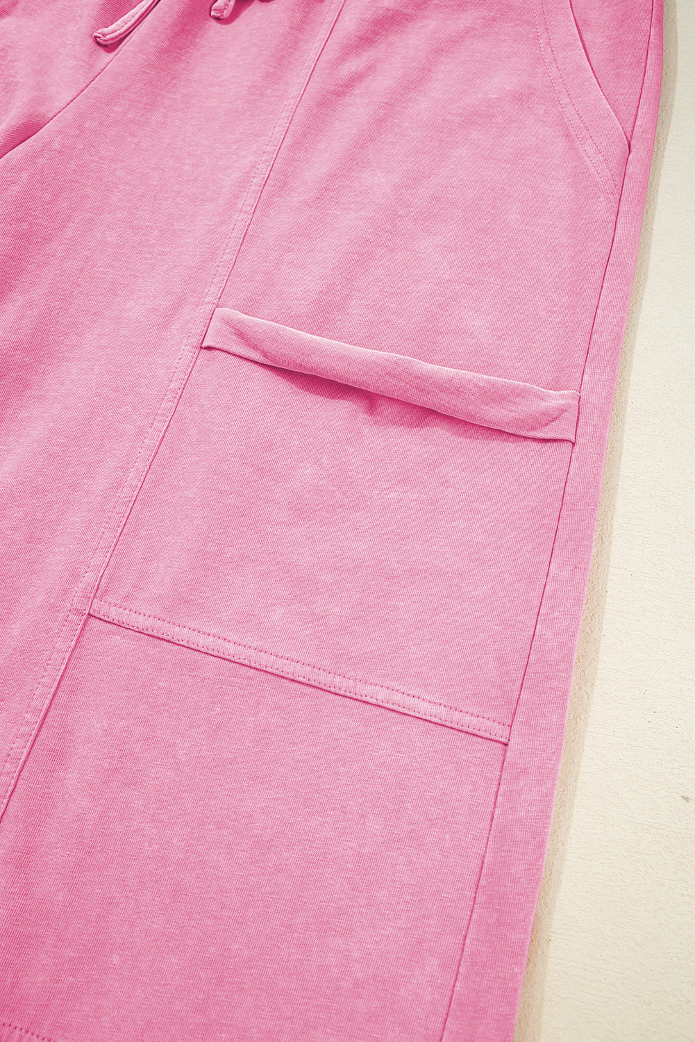 Black Mineral Wash Exposed Seam Drawstring High Waist Wide Leg Cargo Pants