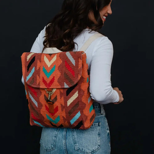 Orange & Multicolored Aztec Backpack