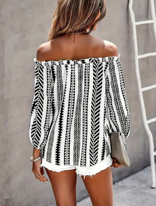 Black And White Aztec Print Blouse