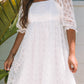 White Floral Lace Puff Sleeve Empire Waist Mini Dress