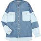 Blue Color Block Frayed Patchwork Oversize Denim Jacket