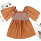 Dusty Tan Square Neck Wide Sleeves Flowy Top