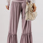 Khaki Frilled Drawstring High Waist Wide Leg Pants