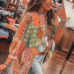 Orange Boho Paisley Mixed Print 3/4 Sleeve Chiffon Loose Dress