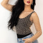 Apricot Pearl and Rhinestone Detail Sheer Mesh Top