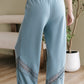Dusk Blue Lace Crochet Patched Lace-up High Waist Wide Leg Pants
