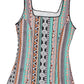 Green Western Geo Printed Square Neck Tank Top