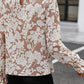 Light French Beige Floral Print Frilled Neckline Flounce Sleeve Blouse