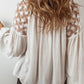 White Floral Lace Patchwork Puff Sleeve Tied V Neck Blouse