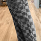 Dark Grey Checkered Denim Wide Leg Jeans