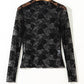 Black Sheer Floral Lace Mesh Mock Neck Long Sleeve Top