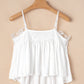 White Lace Splicing Spaghetti Straps Ruffle Flared Tank Top