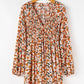 Beige Floral Bubble Sleeve Babydoll Dress