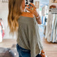 Gray Boatneck Batwing Sleeve Cording Blouse