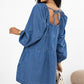 Dusk Blue Square Neck Side Pockets Loose Fit Denim Mini Dress