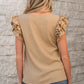 Smoke Gray Ruffled Tiered Sleeve Square Neck Textured Top