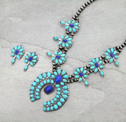 Blue Ocean Turquoise Squash Blossom Necklace