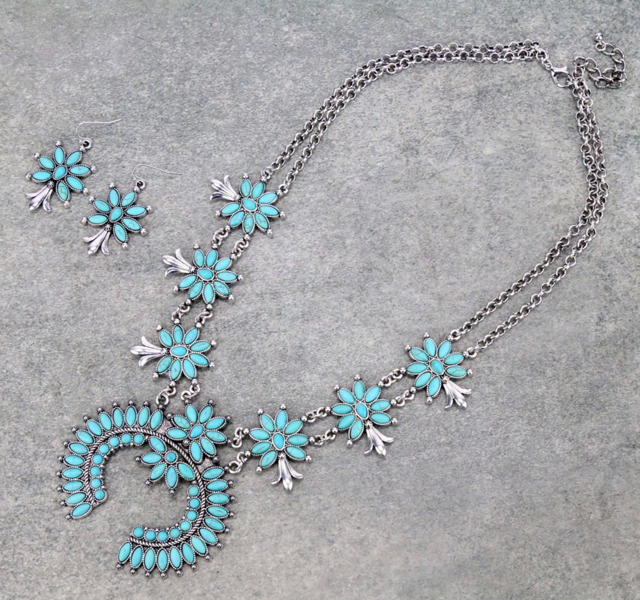 Flower Turquoise Squash Blossom Necklace