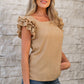 Smoke Gray Ruffled Tiered Sleeve Square Neck Textured Top