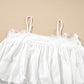 White Lace Splicing Spaghetti Straps Ruffle Flared Tank Top