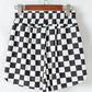 Black Checkered Print High Waist Casual Shorts