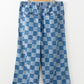 Dusk Blue Plus Size Checkered Seamed High Waist Wide Leg Jeans