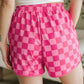 Black Checkered Drawstring Elastic Waist Casual Shorts