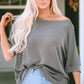 Gray Boatneck Batwing Sleeve Cording Blouse