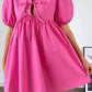 Bright Pink Puff Sleeve Tie Mini Dress