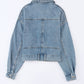 Sky Blue Rivet Studded Pocketed Denim Jacket