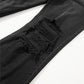 Black Distressed Hollow-out High Waist Cropped Flare Jeans