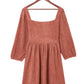 Brown Suede Square Neck Puff Sleeve Dress