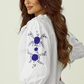 White Floral Embroidered Bracelet Sleeve Shirt