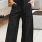 Black Mineral Wash Exposed Seam Drawstring High Waist Wide Leg Cargo Pants